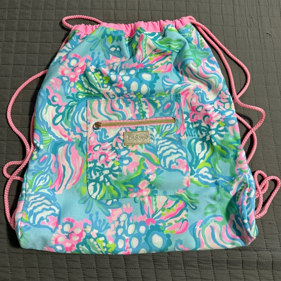 Lilly Pulitzer Handbags - Lily Pulitzer Floral Drawstring Bag in Blue, Green and Pink